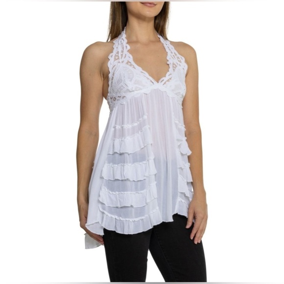 Free People Adella Halter Mini Slip Dress Medium White NWT - Picture 2 of 13